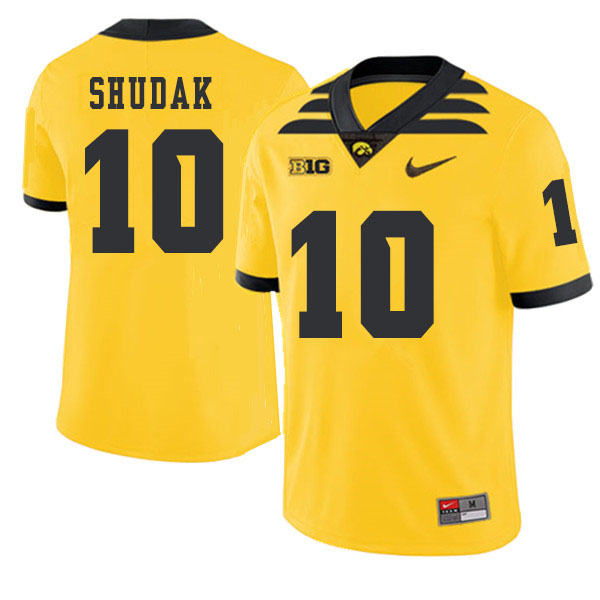 2019 Men #10 Caleb Shudak Iowa Hawkeyes College Football Alternate Jerseys Sale-Gold